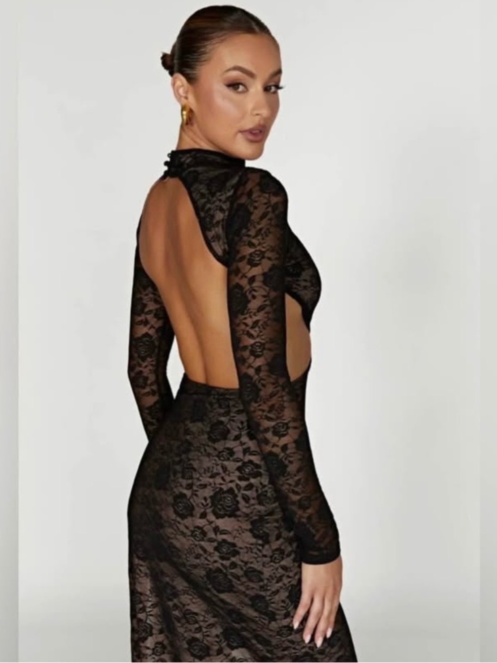 Meshki Black Lace Backless Maxi Dress